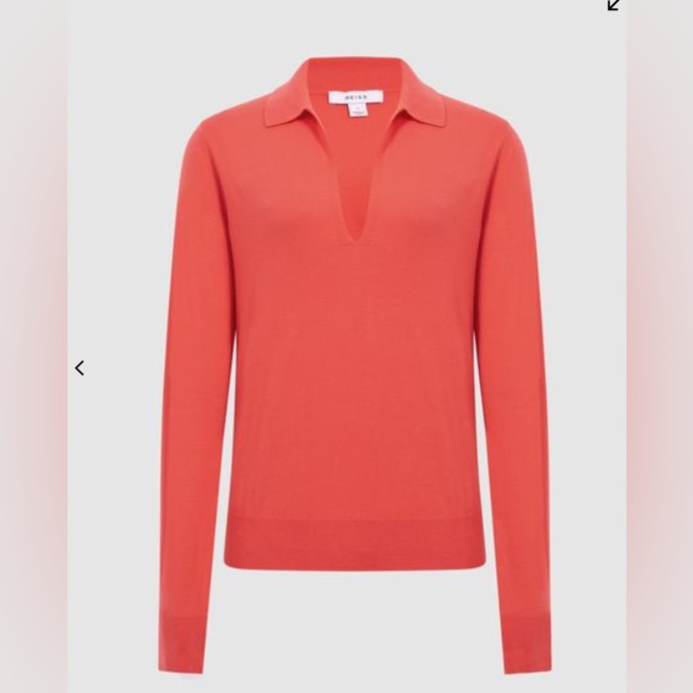 Reiss Nellie Deep V-Collared Knit Sweater Top Orange size S